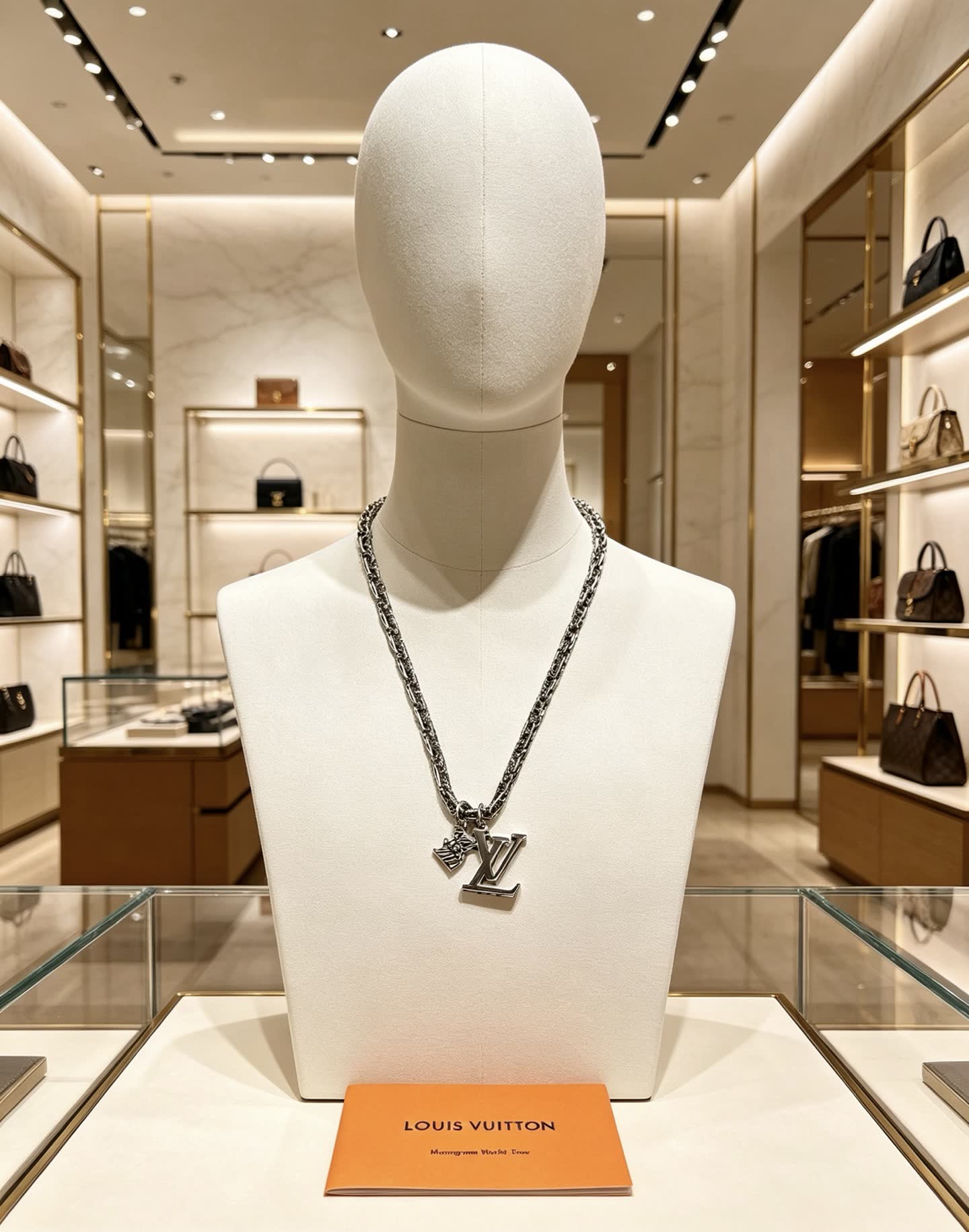Louis Vuitton Silver Chain Necklace with LV Charms